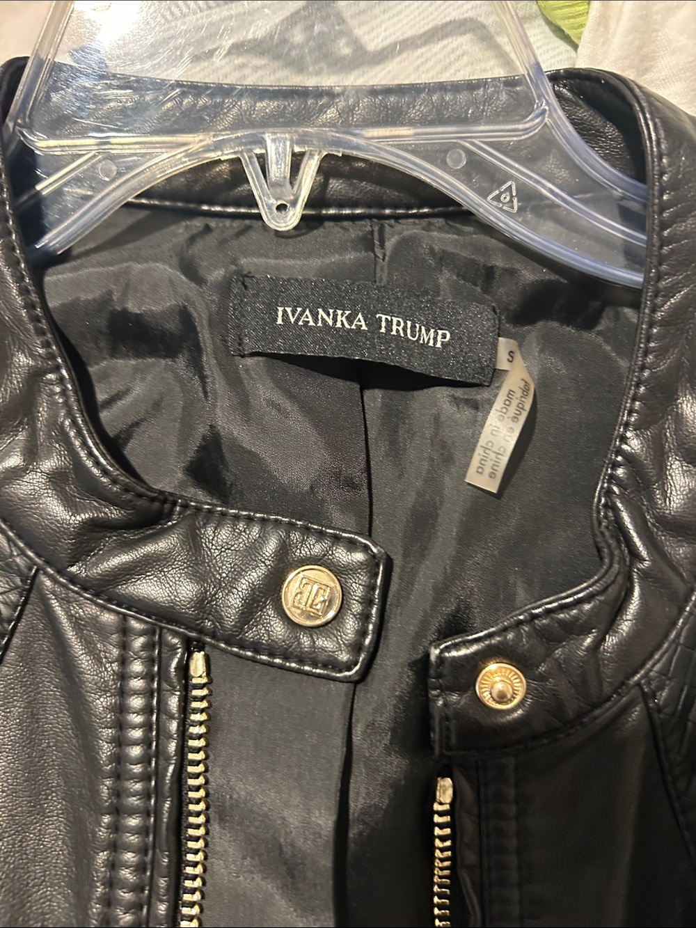 Ivanka Trump Black Faux Leather Moto Jacket with Gold Hardware